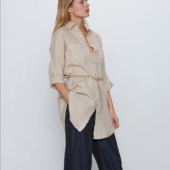 COPY - Zara NWT Stone Oversized Linen Shirt size medium - Picture 1 of 11